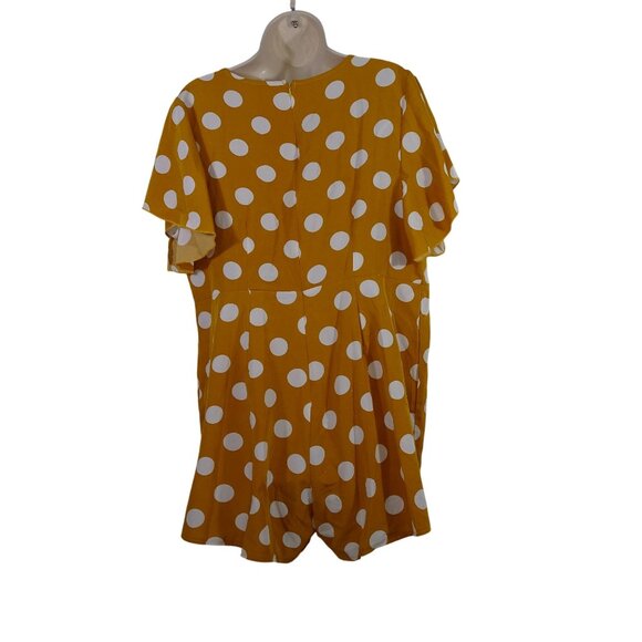 Shein Yellow Gold Polka Dot Wrap-Style Romper Women Size OXL 12 Flutter Sleeves - Picture 4 of 11